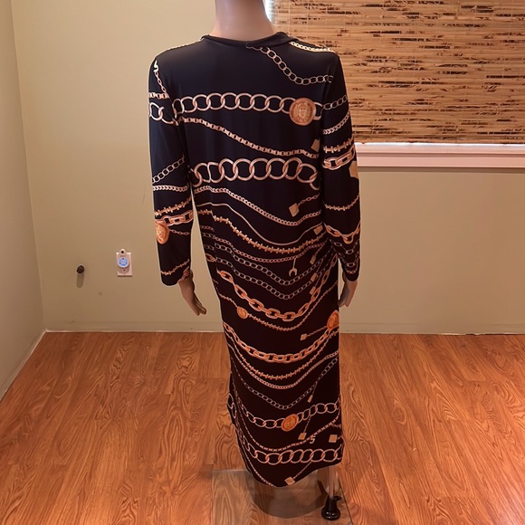 Black With Gold Chain Design Duster With Hair Tie In Matching Print Size M - Picture 4 of 7